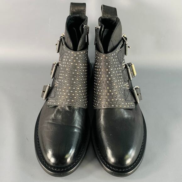 ZADIG & VOLTAIRE 8 Laureen Flap Black Studded Leather Belted Side Zipper Boots - Picture 4 of 10